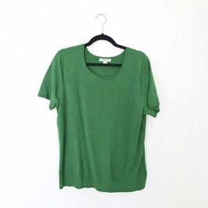 Pendleton Sweater Women Large Tall Green 100% Merino Wool Short Sleeve‎ Top VTG